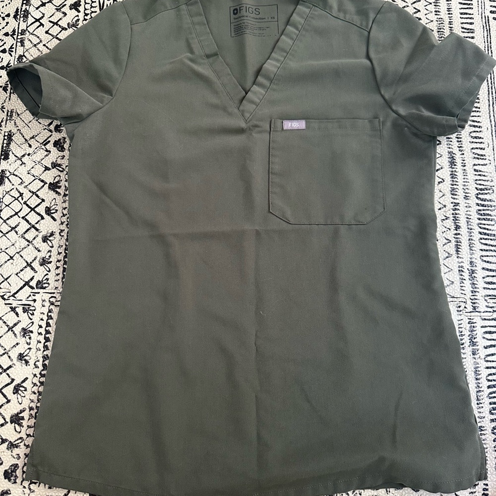 Figs Olive V-Neck Scrub Top